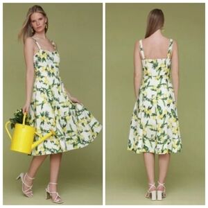 New Avec Les Filles Lemon Print Sweetheart Midi Dress NWT